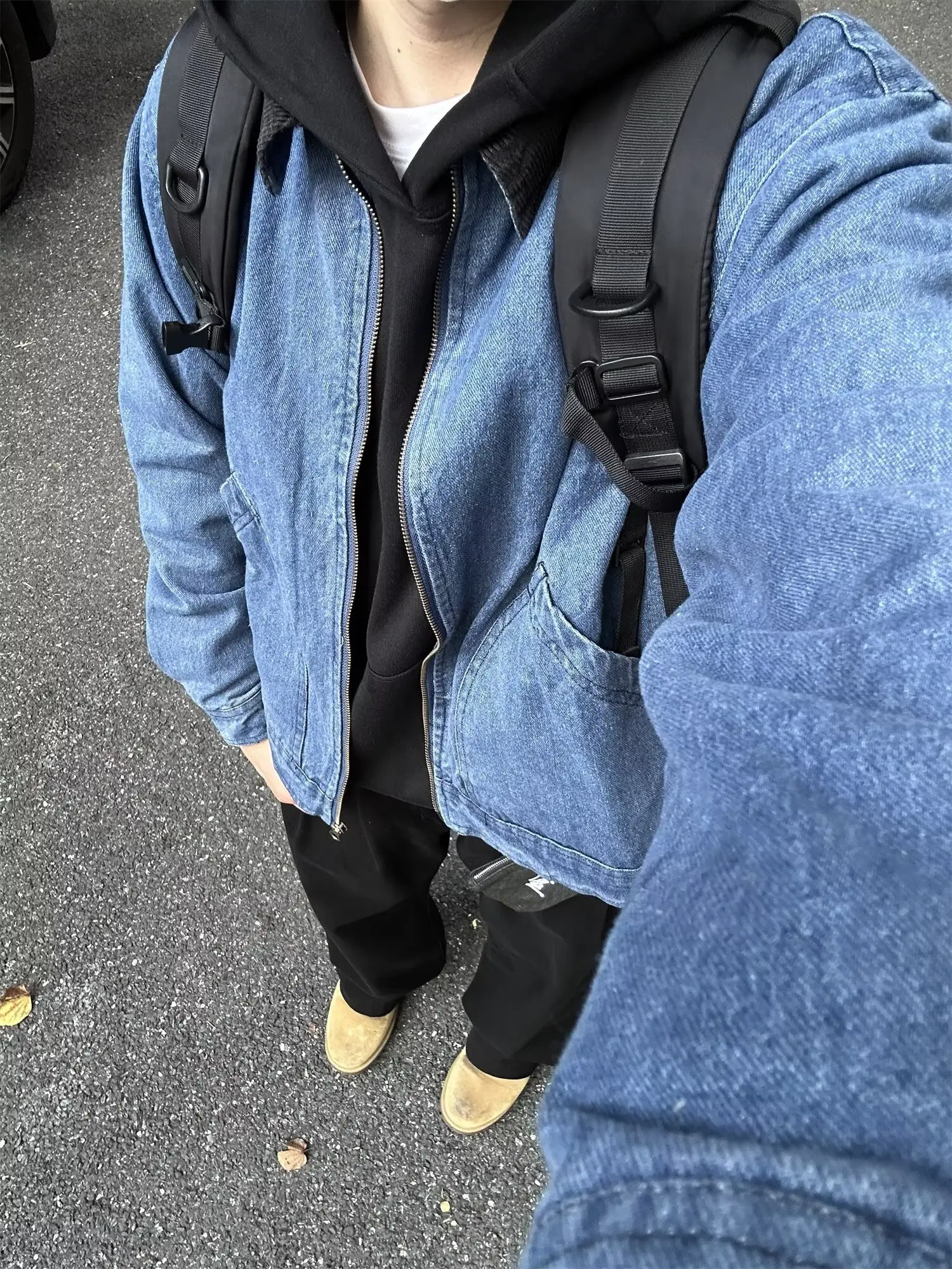 

Retro American Waed Cleanfit Color Blo Denim Jaet Loose Casual ort Sle for Men And Women Youth Faion Autumn Wear