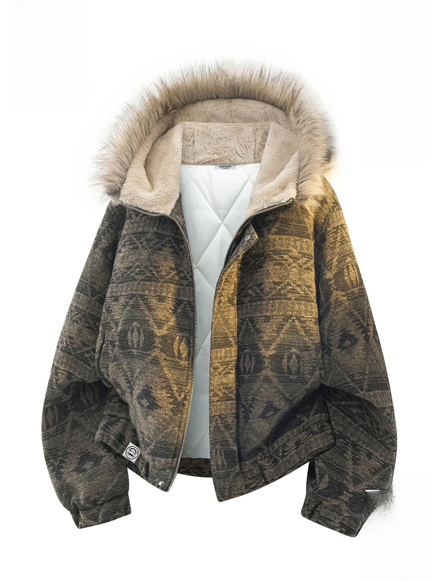 

Мужская зимняя куртка Paul Frank с капюшоном, утепленная фланелевая, с узором Fair Isle, теплая, молодежная, с прямым низом, стандартный крой, на молнии