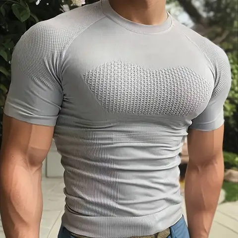 Professional Fitness Seamless Short Sleeve Running Training T-Shirt Men's Quick Dry Compression Tight Outdoor Top