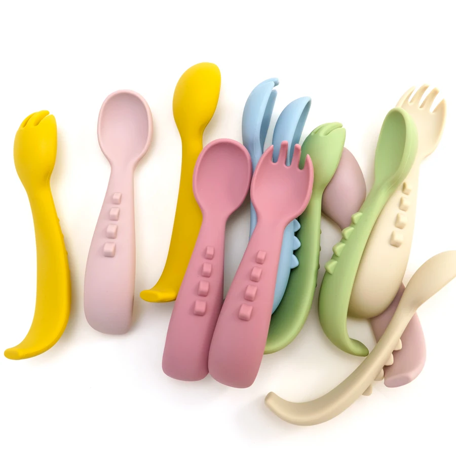 2pcs/set Silicone Baby Spoons Fork For Baby Cutlery Set Newborn Learn To Eat Training Feeding Spork Tableware Baby Stuff