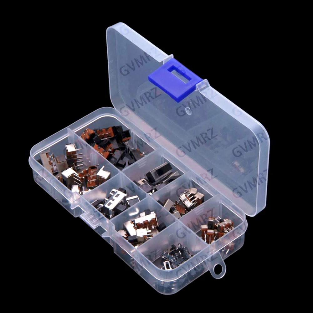 70PCS Miniature Toggle Switch, 8 Values, Single Row Straight Plug Power Supply, 3-Pin Button Slide 2-Slot Toggle Knob