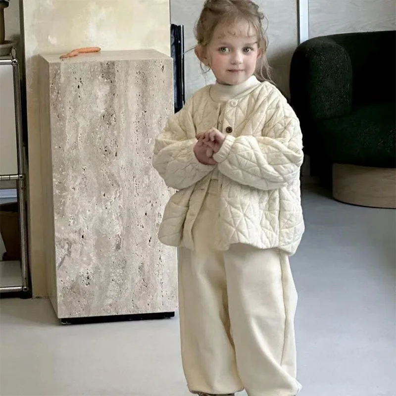 

Стеганая куртка для девочек, осенне-зимнее теплое пальто, однотонные топы с круглым вырезом, удобная новая модная детская одежда от 7 до 12 лет