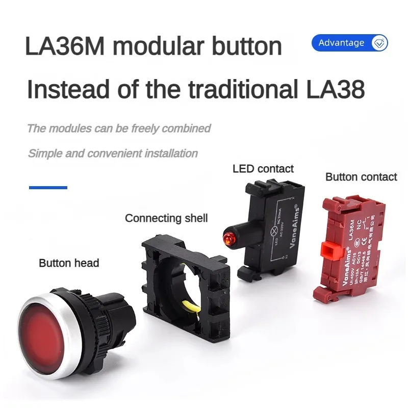 LA38 with light button switch LA36 self-locking self resetting xb2 start stop power control 22mm flat button 220