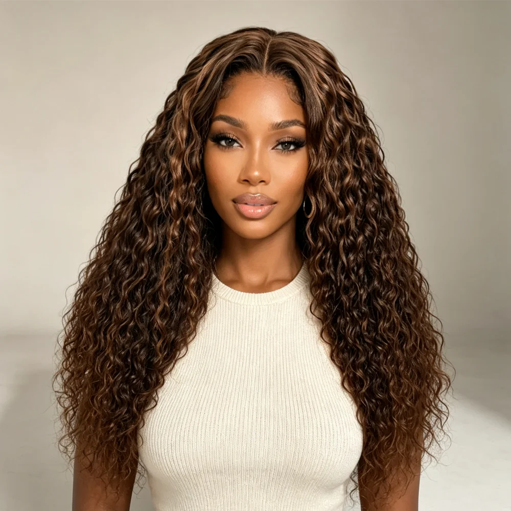 #4 Chocolate Brown Deep Wave Human Hair Wig For Women 16 34 Inch 13x4 HD Lace Front Human Hair Wigs Pre Plucked with Baby Hair