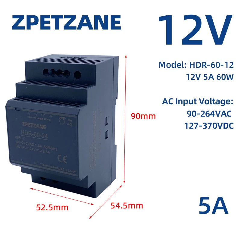 HDR-60W smps ac/dc stufenform din rail schalt netzteil 12v 24v schlank led treiber 60w leistungs transformator