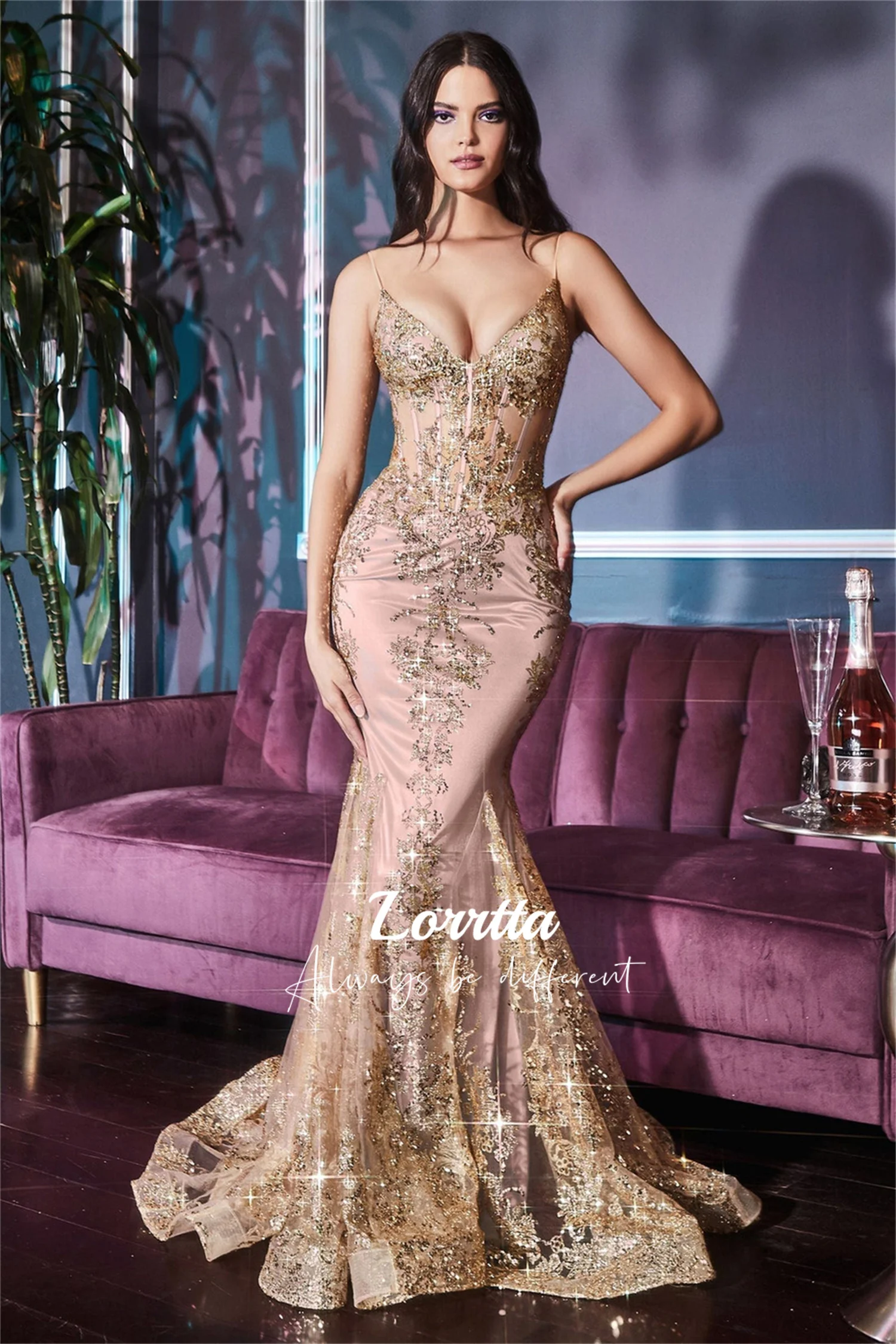 Lorrtta-Vestidos femininos com lantejoulas sem costas, até o chão, cinta de espaguete, sereia, elegante, luxo, baile de formatura, festa, ocasião formal