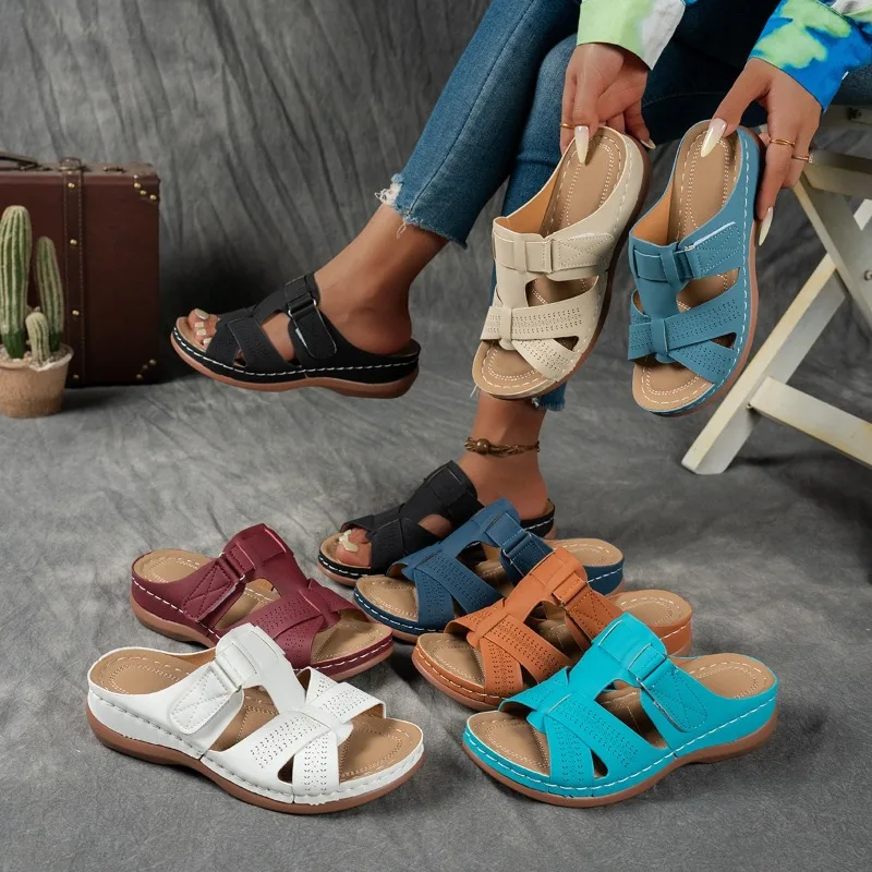 

Women's Orthopedic Comfort Sandals Adjustable Straps Arch Support Slip-On Mules Platform Wedge Slides Summer Beach Casual Shoes