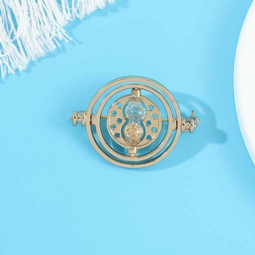 Fashion Vintage Movie Harry Potter Granger Time Turner Hourglass Brooch Jewelry Rotatable Accessories for Fans Collection