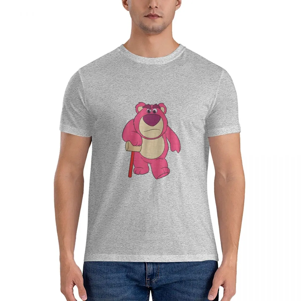 Funny T-Shirt for Men Disney Toy Story Lotso Huggin Bear Novelty Cotton Tees O Neck Short Sleeve T Shirt Summer Clothing