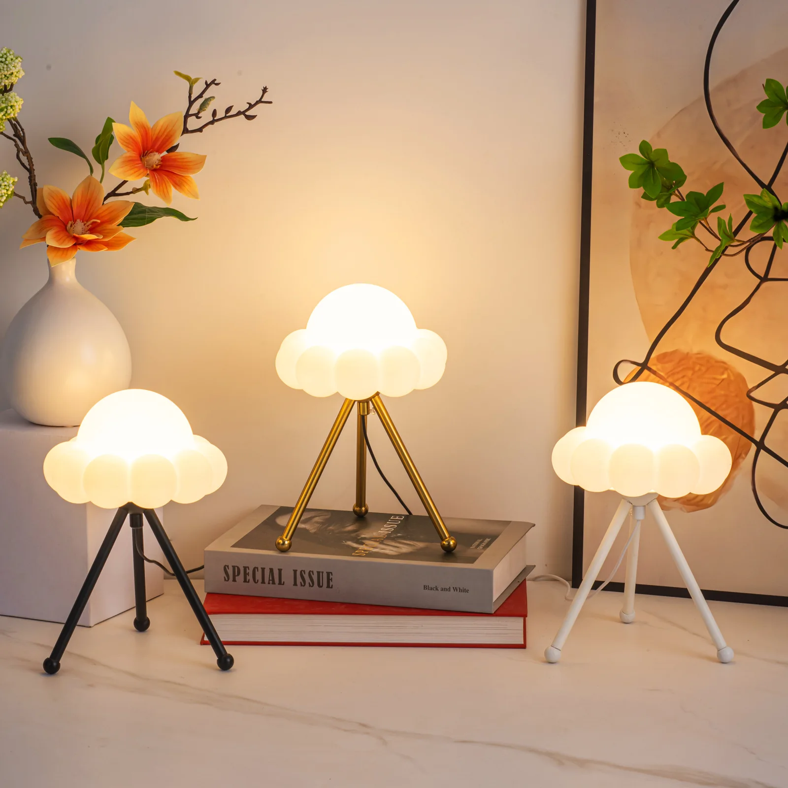 White Cloud Table Light for Bedroom Bedside Lighting Study Tripod Standing Table Lamps Kids Baby Nursery Room LED Night Light