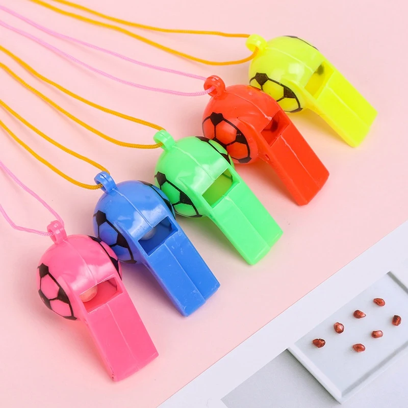 10PCS Whistles With Lanyard, Soccer Pattern Training Sports Whistle, Loud Crisp Sound Whistle For Soccer Party, Random Color