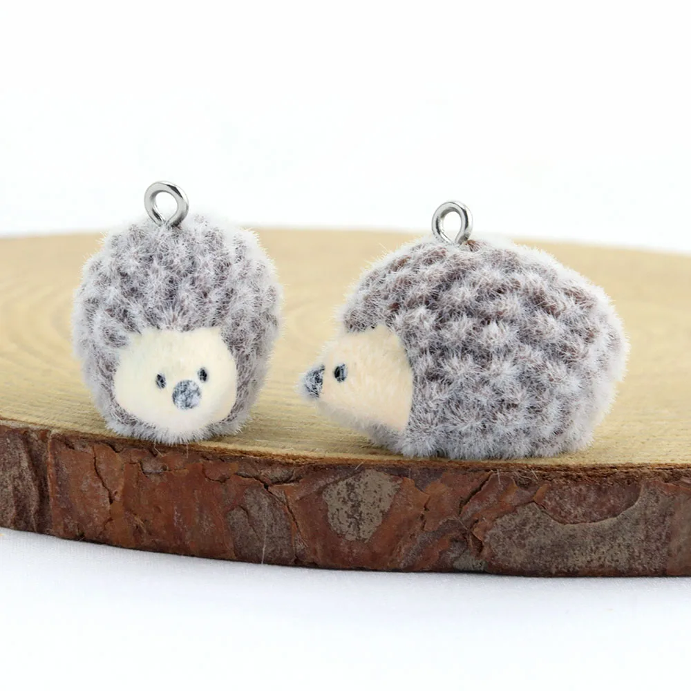 1Pcs Velvet Hedgehog Pendant DIY Resin Cute Animal Bag Phone Keychain Accessory