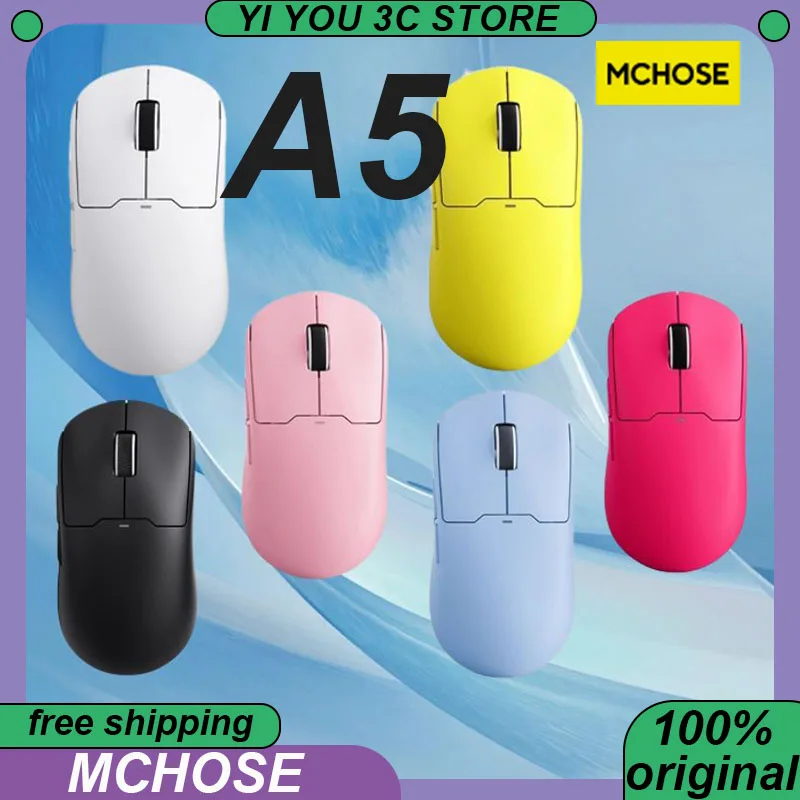 

MCHOSE A5 Wireless Tri-mode Mouse Bluetooth Long-endurance Esports Lightweight Mice PAW3395 4KHz Optical PC Gamer Accessories