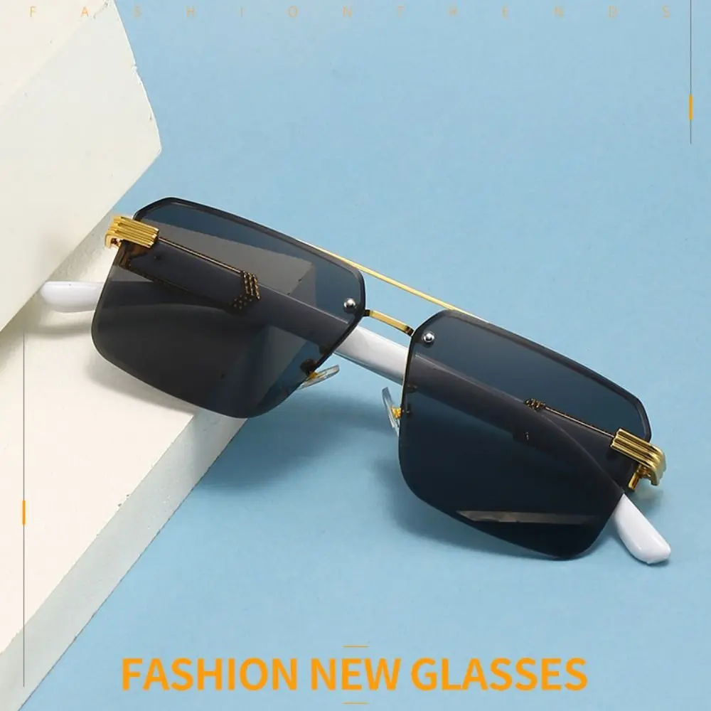 

Vintage UV 400 Rimless Sunglasses Square Frame Punk Men Sunglasses Marble Pattern Metal Driving Eyewear Streetwear