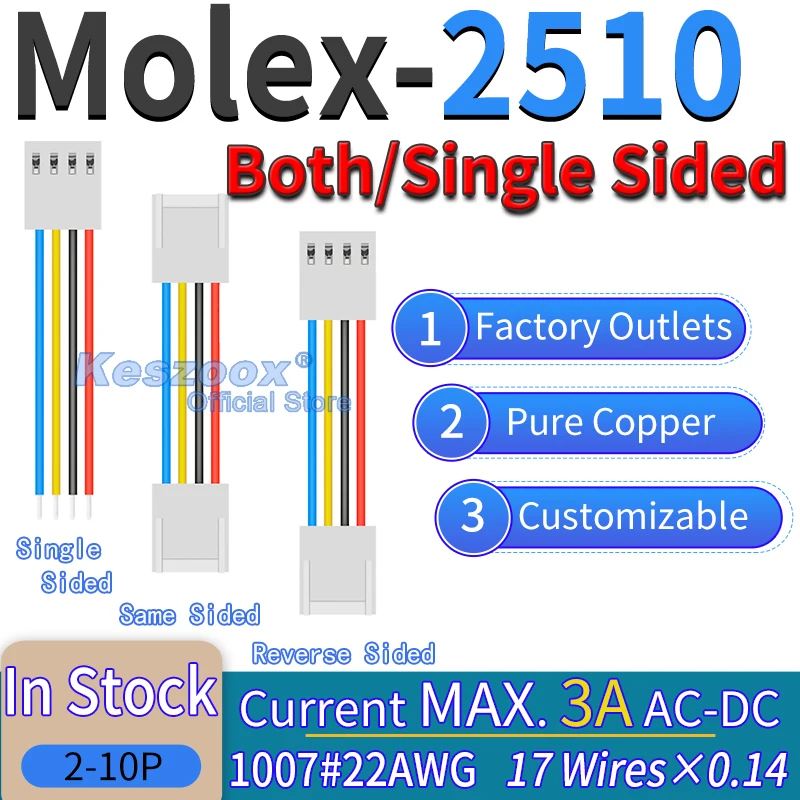 JST/Molex KF2510 Wire Connector 2/3/4/5/6/7/8/9/10/11/12Pin Cable Crimp Terminals Block Jack Plug Connectors 22AWG Copper wire