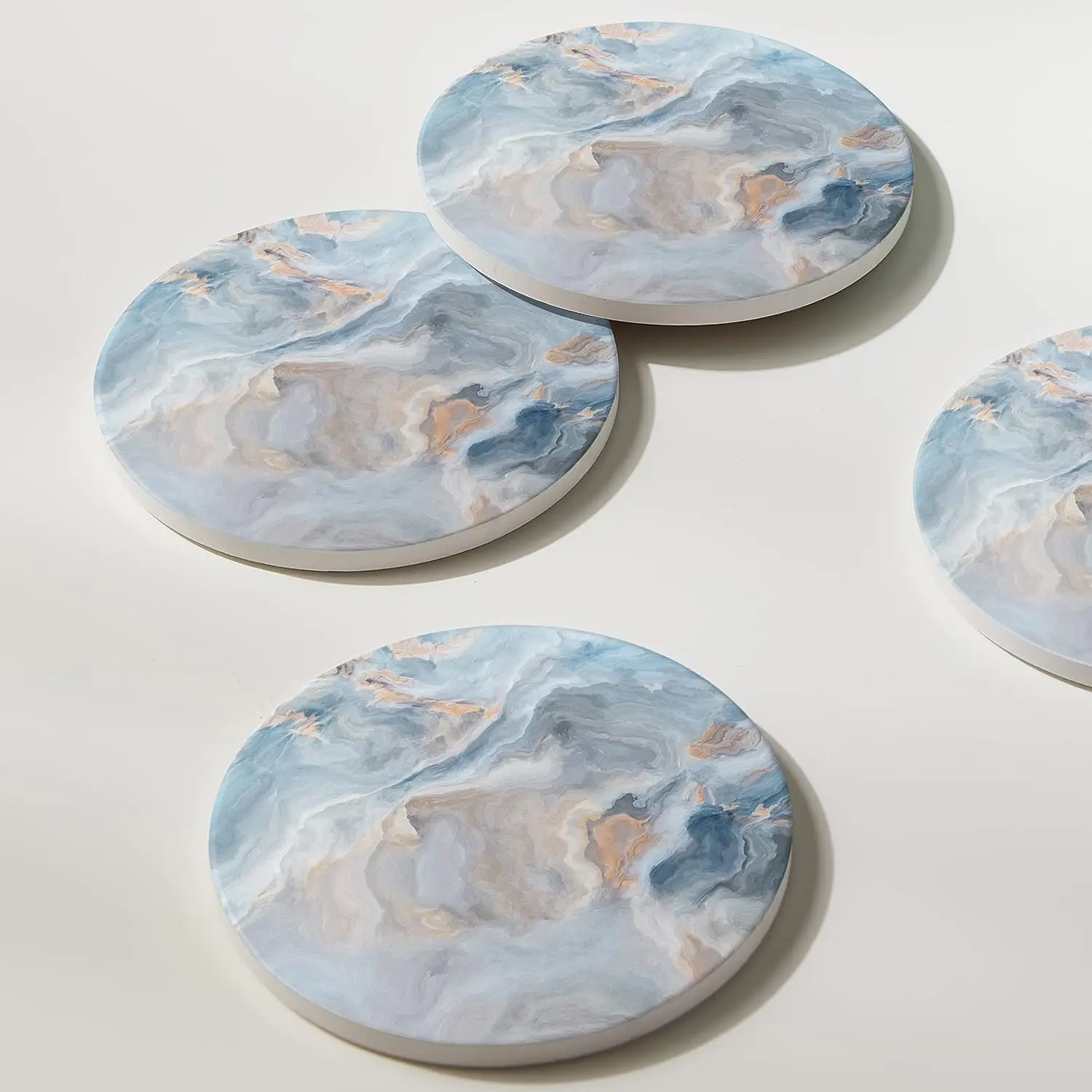 6Pcs Ceramic Coasters Marble Style with Holder Absorbent Drink Coaster for Kinds of Cups Bar Kitchen Wooden Dining Table Decor