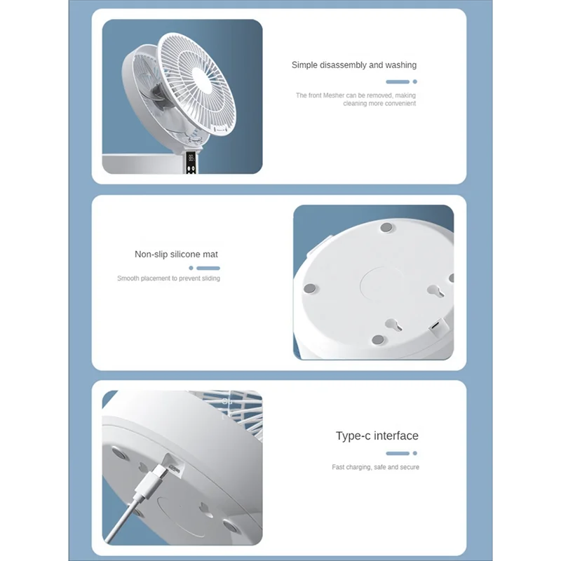 Controle remoto sem fio circulando ventilador de refrigeração de ar, luz LED, dobrável, elétrico, parede, desktop, verde