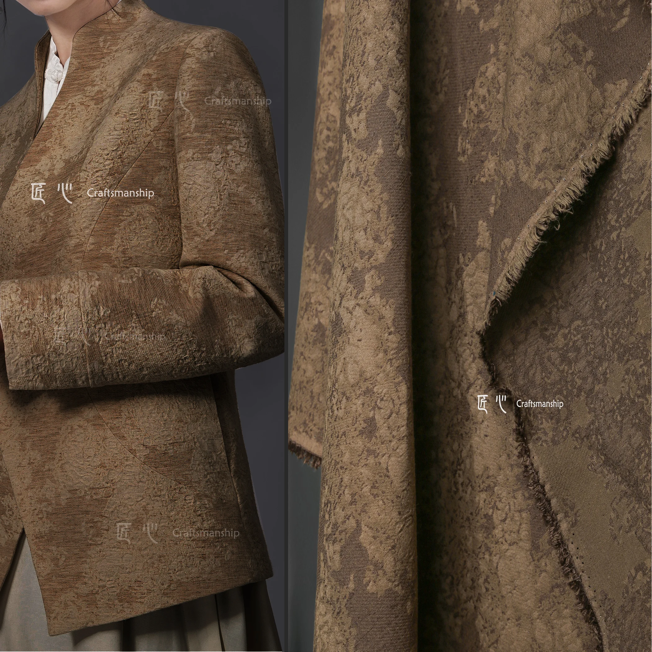 Brown Dark Flower Scar Fried Cotton and Linen - Heavy Washed Trench Coat Skirt Texture Clothing Designer Fabric