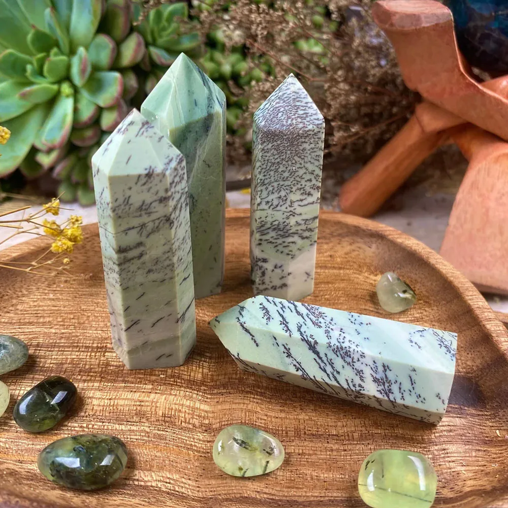 Dendritic Jade Ponto Wand, Torre de Cristal Natural Raro, Obelisco Reiki Energia Pedra, Meditação Fengshui, Decoração Home Presente, 1Pc