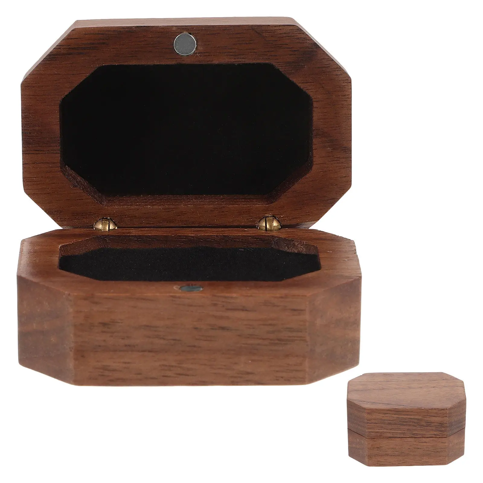 Wooden Ring Box Black Walnut Compact Jewelry Case Ring Holder for Wedding Engagement Bridal Gift Display Earring Gift Box Small
