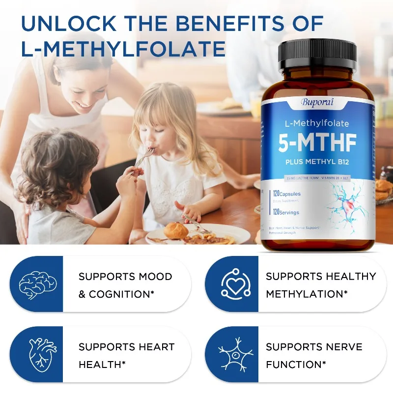 L-メチル葉酸 15mg カプセル - 強力な活性メチル葉酸、男性と女性向け、バランスの取れた気分と全体的な健康、非遺伝子組み換え