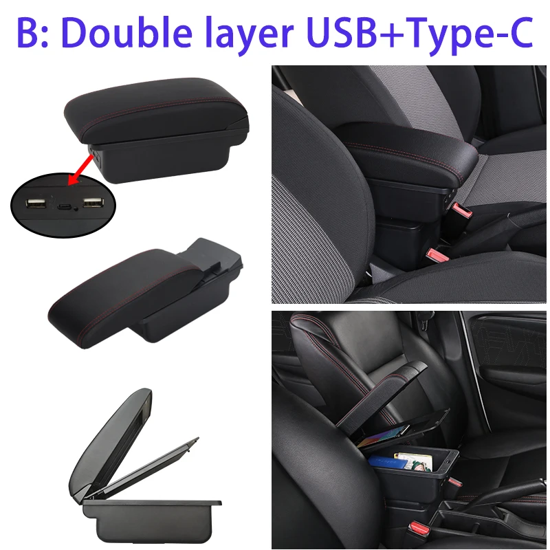 For MG ZS Armrest box For MG ZS Car Armrest Central storage Box Interior Retrofit with USB and Type-C Car Interior Accessories
