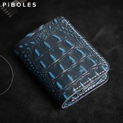 Retro Genuine Leather Short Wallet For Men Handmade Crocodile Pattern Credit Card Slot Money Clip Bifold Male Wallets