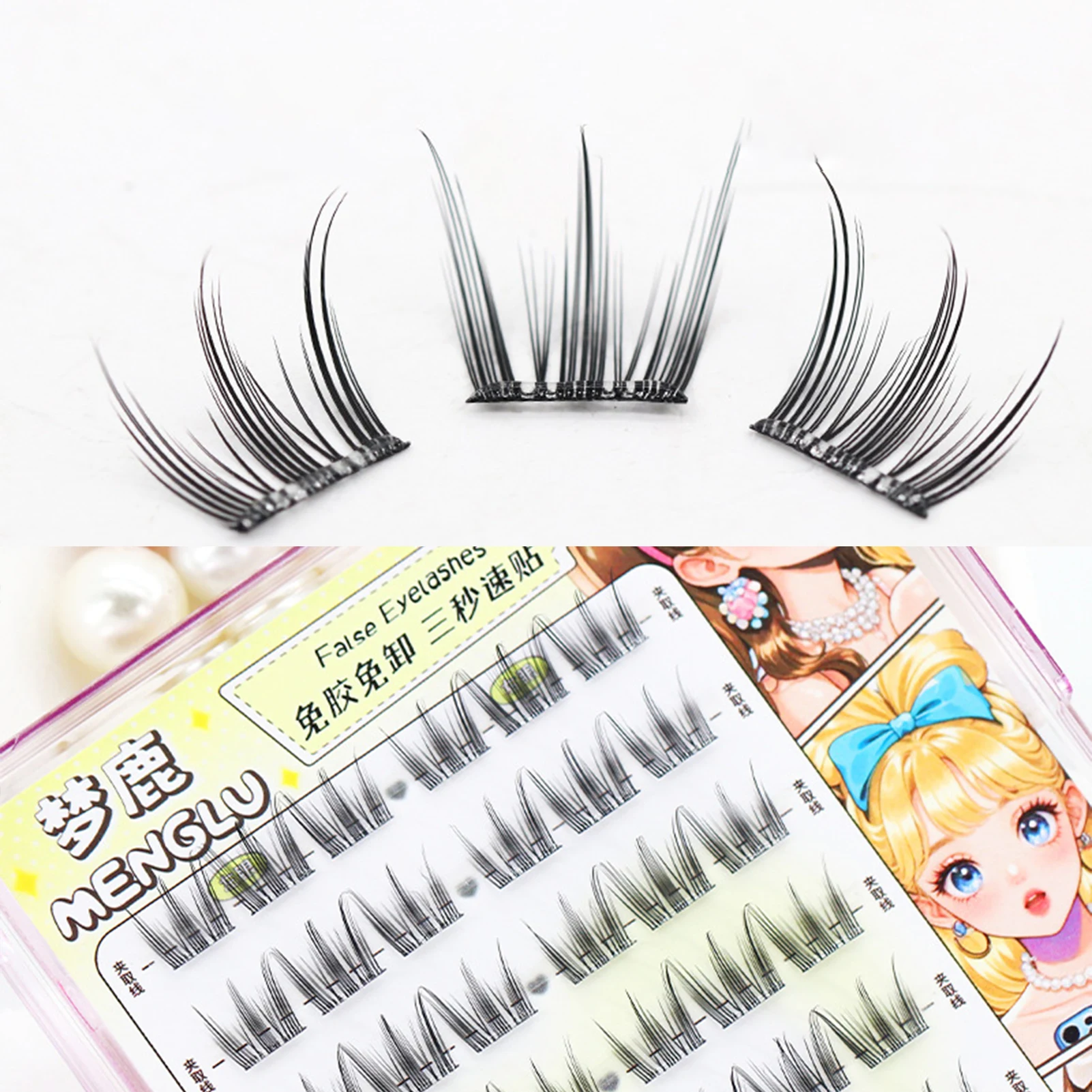 10 Rows Glue-free Manga False Eyelashes Korean Women's Group Lashes Natural Wispy Eyelash Extension Single Clusters Makeup Tools
