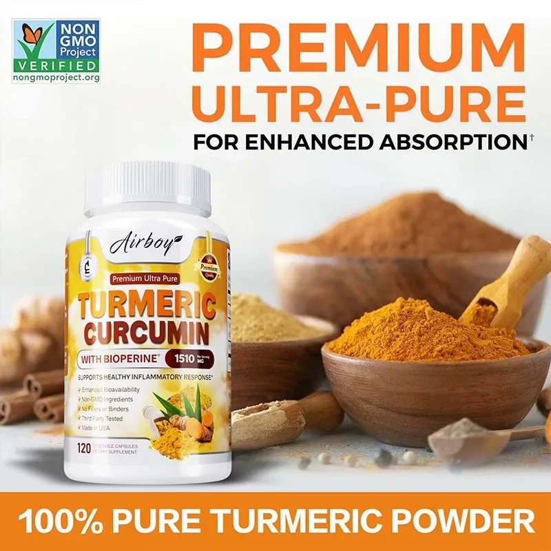 Turmeric Curcumin - Helps Relieve Muscle and Joint Pain, Antioxidant, Supports Immune, Heart, Brain, Skin, Digestive Health