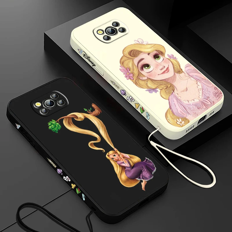 Tangled Disney Princess For Xiaomi Poco Cover For X4 X3 F4 NFC M6 M5 M4 M3 GT S Pro 4G 5G Liquid Left Rope Phone Case