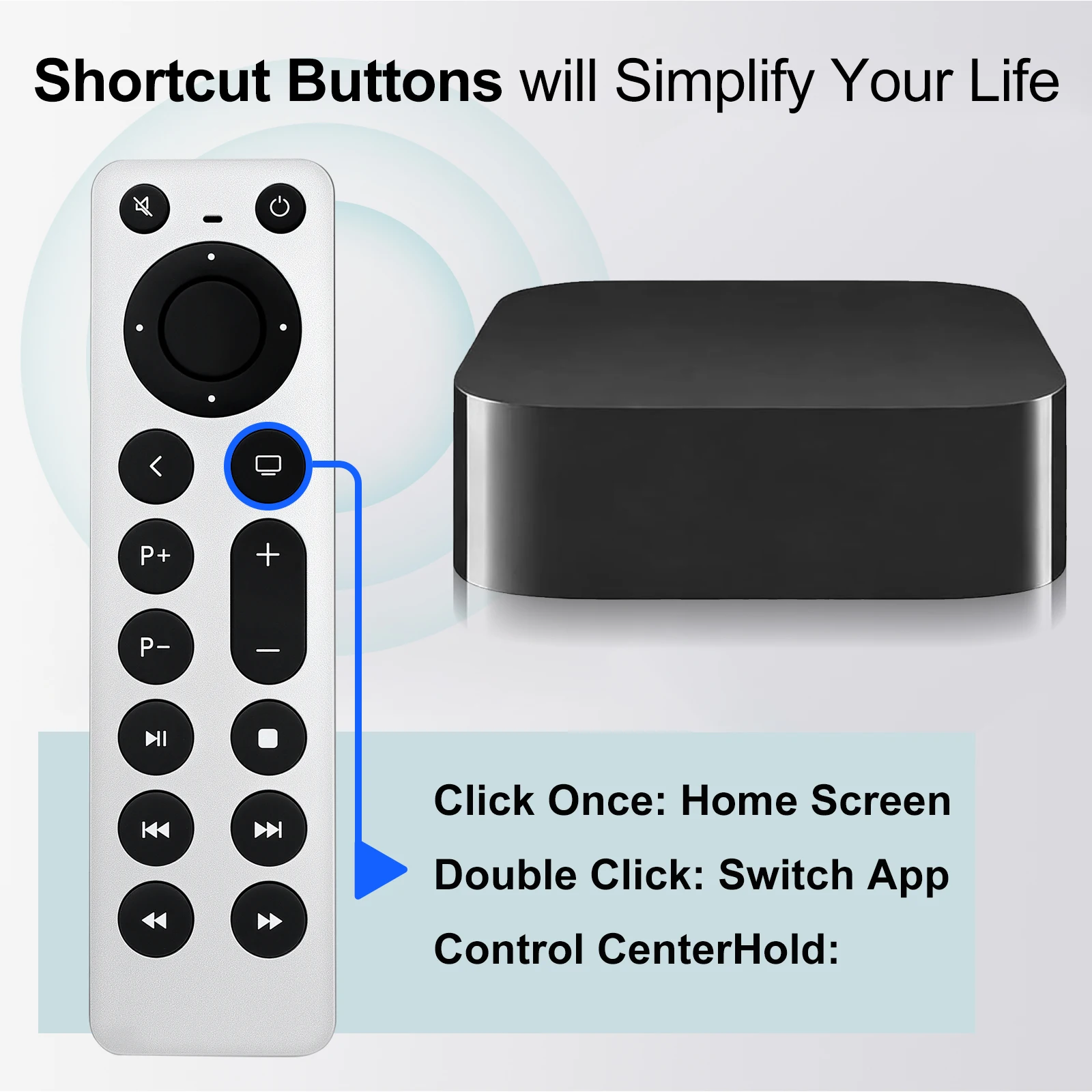 Replacement Remote Control for All Apple TVs: for Apple 4K/ Gen 1 2 3 4/ HD A2169 A1842 A1625 A1427 with TV Control Function