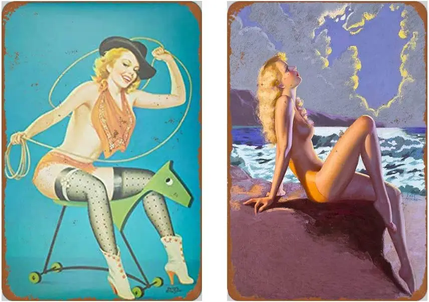 Dmxplus Metal Sign Set of 2 Tin Signs 8 x 12inches - Beach Sexy Pinup Girl Vintage Look Wall Decoration Bar Cafe Home Decor sign
