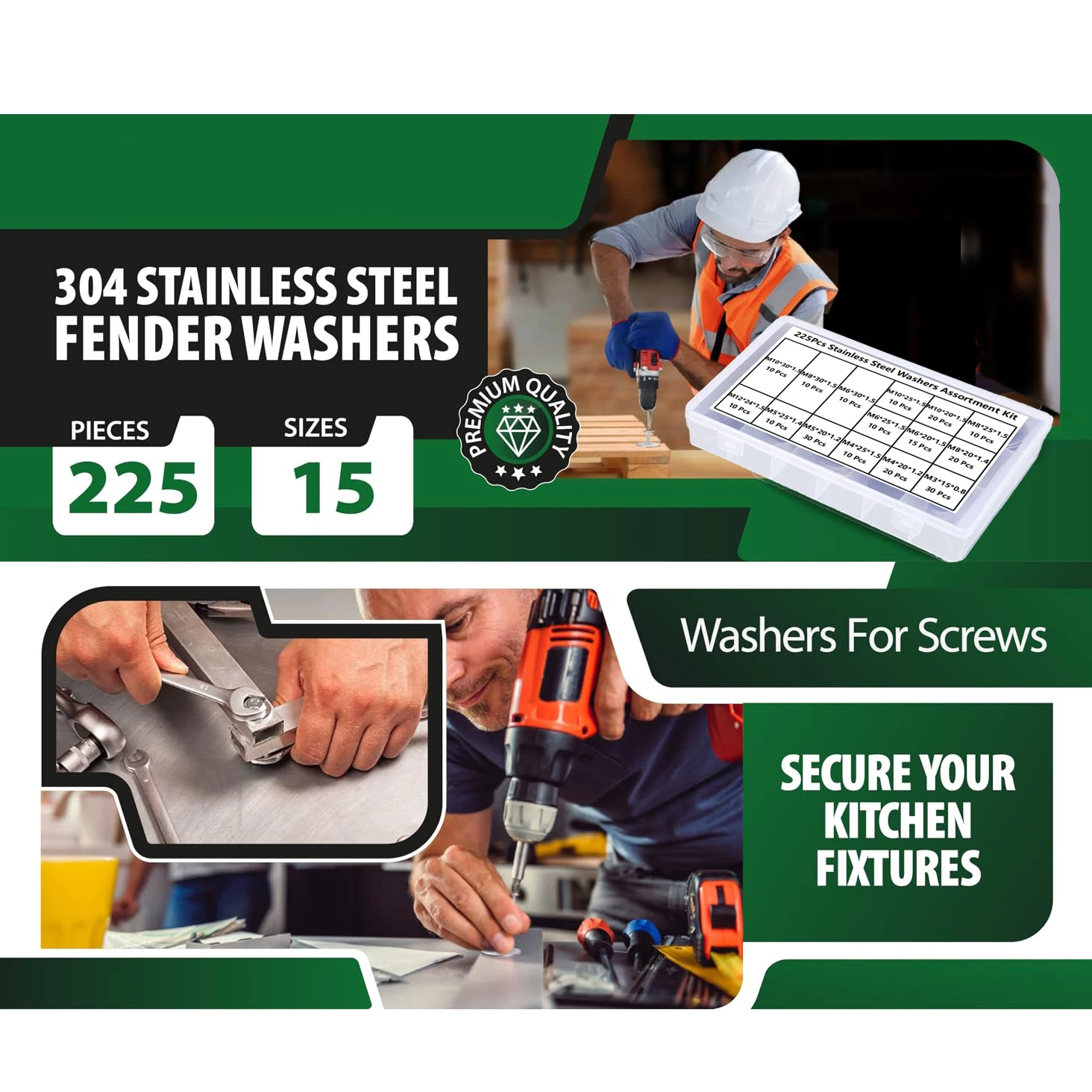 غسالات الحاجز للمسامير - 225 قطعة تشكيلة الغسالات، غسالات للبراغي في 15 مقاسًا مختلفًا (M3 M4 M5 M6 M8 M10 M12) - ستانيل #6