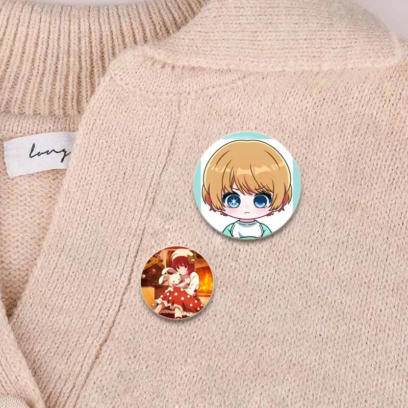 Anime Oshi No Ko Pins,Cute Cartoon Badge,Handmade Round Tinplate Brooches,Breastpin for Backpack Clothes Gift Accessory