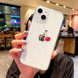 Funny Cherry Transparent Phone Case For iPhone 16 13 11 12 14 15 Pro Max Mini XR SE 14 Plus Lovely Shockproof Soft Covers Shell