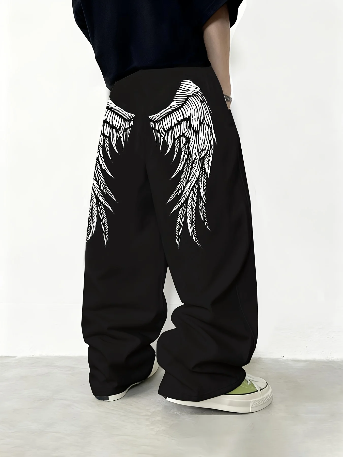 Men's Y2K hip-hop street wing printed jogging pants, loose straight leg sports sweatpants, trendy pants