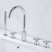 Matte Black Bathtub Faucet Set Swivel 4 Pcs Triple Handles Bathroom Basin Sink Solid Brass Faucet Mixer Tap Waterfall inlet