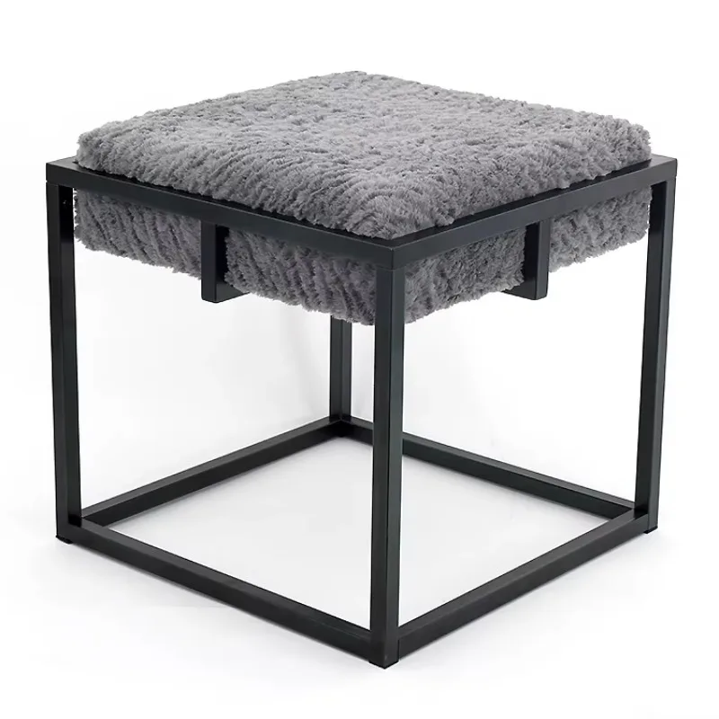 

New design modern grey artificial wool square footstool footstool with metal frame legs