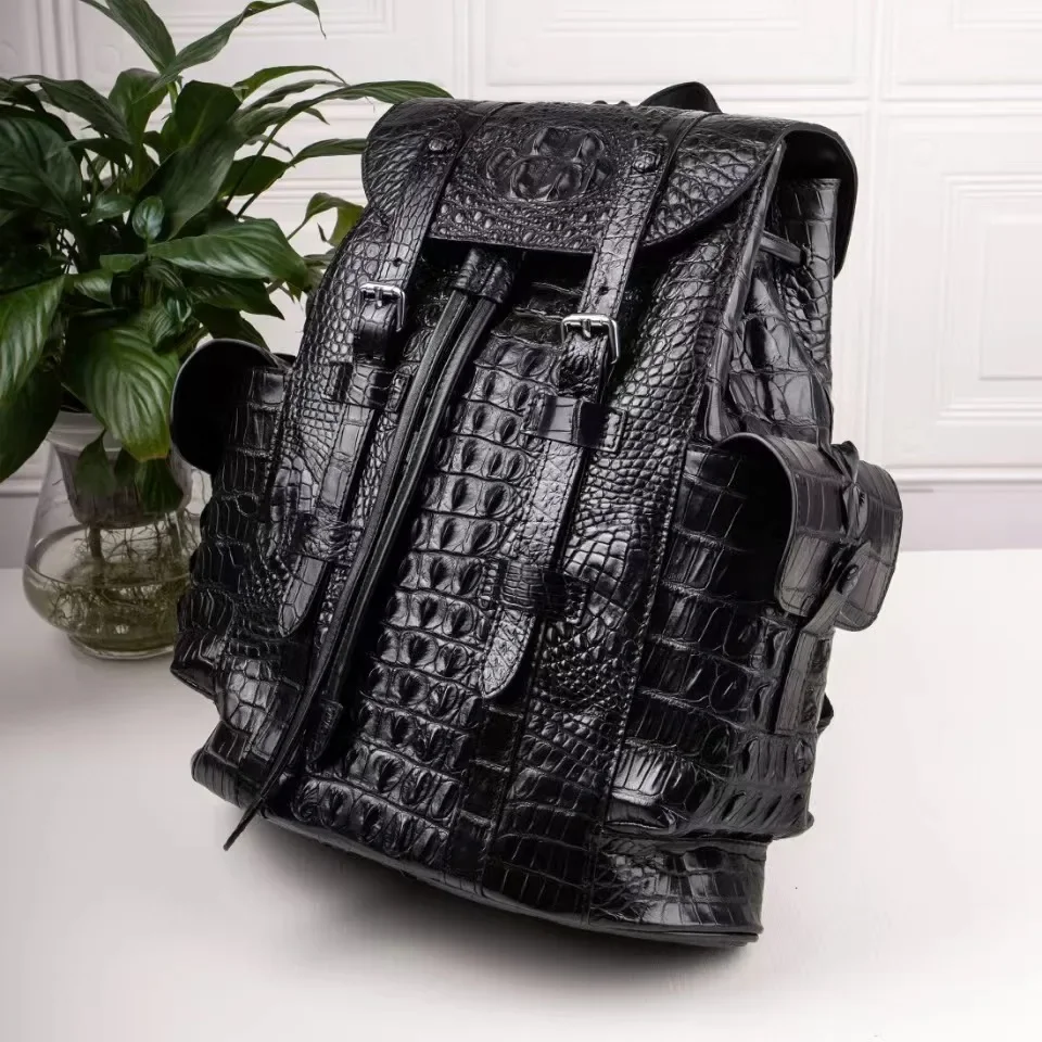 2024 New Brand Genuine Leather Crocodile Skin Men Backpacks Real Natural Leather Student Backpack Boy Luxury Computer Laptop Bag