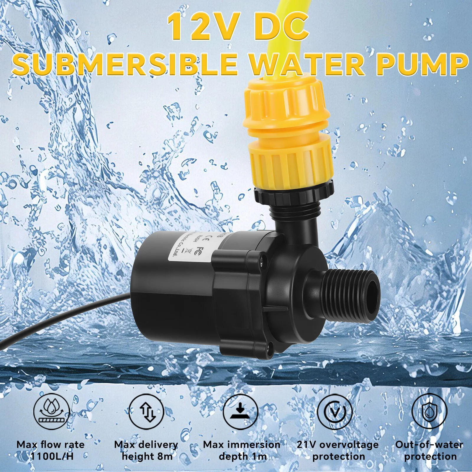 Беспроводной насос для перекачки воды, бесщеточный портативный погружной водяной насос 317GPH с водяным шлангом длиной 2 м для аккумуляторного штифта DeWalt 20 В