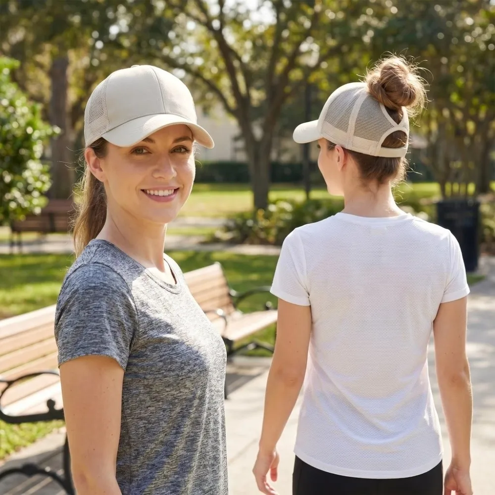 UV Protection Mesh Baseball Caps Hollow Out Back High Ponytail Design Sun Hats Breathable Mesh Adjustable Ponytail Hats