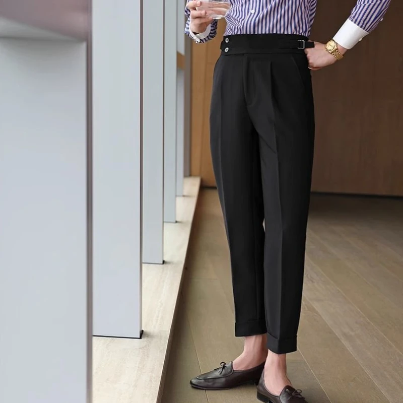 Straight Man Suits Pants Social Tailoring Business High Waist Trousers for Men Summer 2024 Formal New in Work Wear Elegant Up