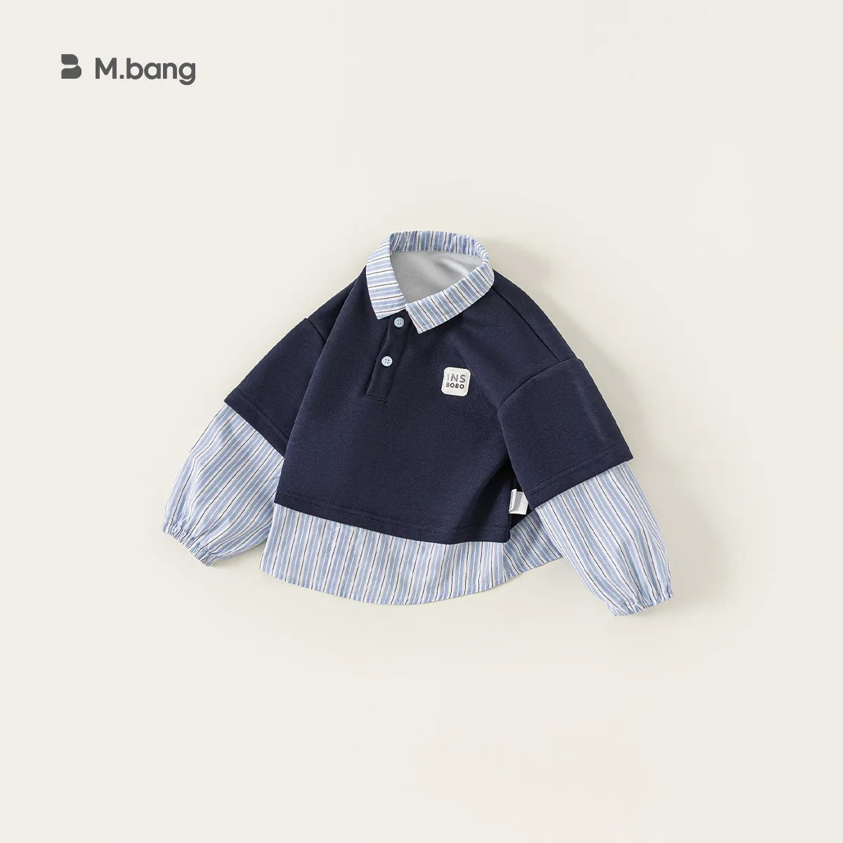 Boys Pullover Shirt with Fashionable Striped Sleeves and Contrasting Colors Spring New Product for Children