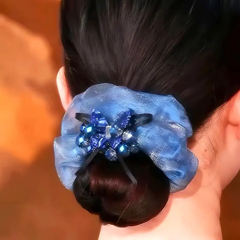 

Chic Organza Hair Accessories Delicate Butterfly Crystal Hair Tie Shiny Rhinestones Fashionable Scrunchie Rhinestone Chiffon