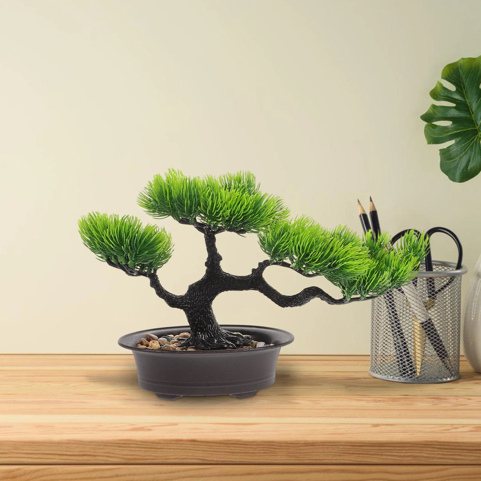 

Artificial Bonsai Tree Small Simulation Desktop Plant Realistic Green Faux Japanese Pine Office Decor Fake Plants for Desk