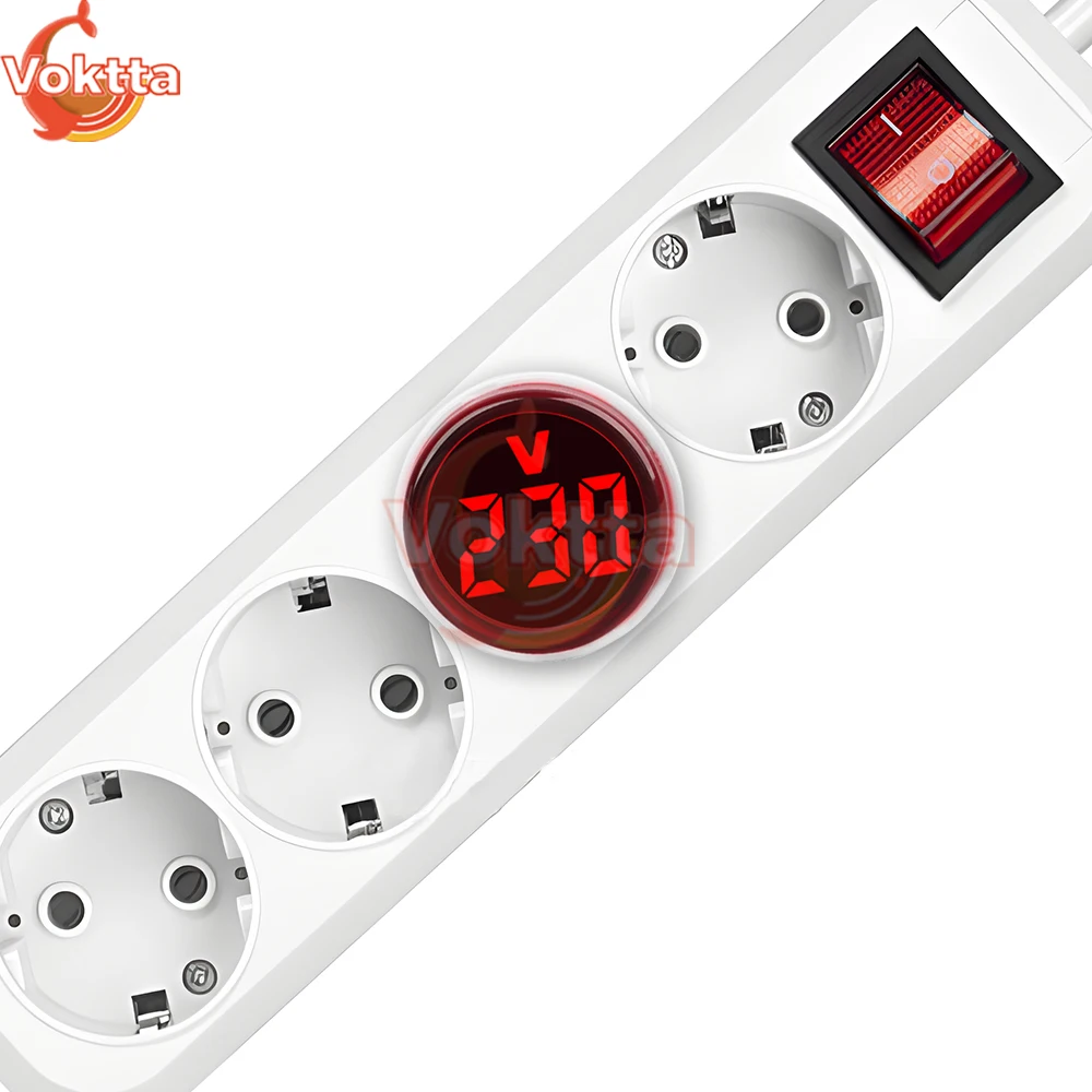 Voltímetro Digital LED, amperímetro, Monitor de prueba de voltaje, enchufe europeo, CA 50-500V, indicador de voltímetro redondo, Detector de medidor