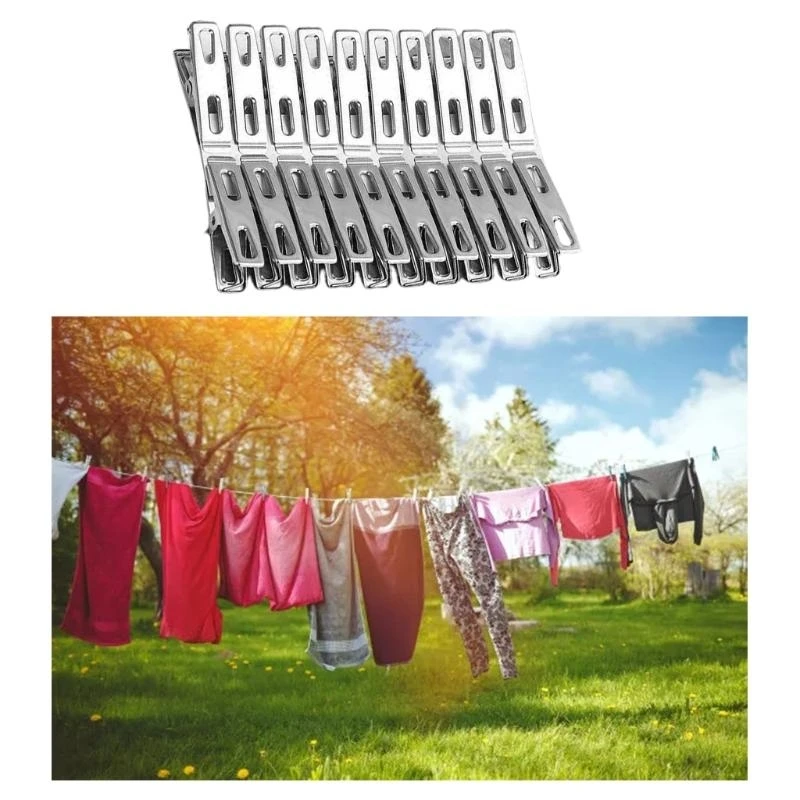 R1WA 40Pcs Stainless Steel Clothes Clips Metal Laundry Pegs Towel Sock Pins Hanger