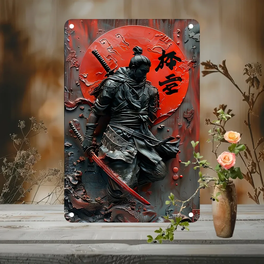 1Pc vintage metal japanese ninja samurai wall art plaque sign perfect for cafe man cave bars garden home room clubs garage decor