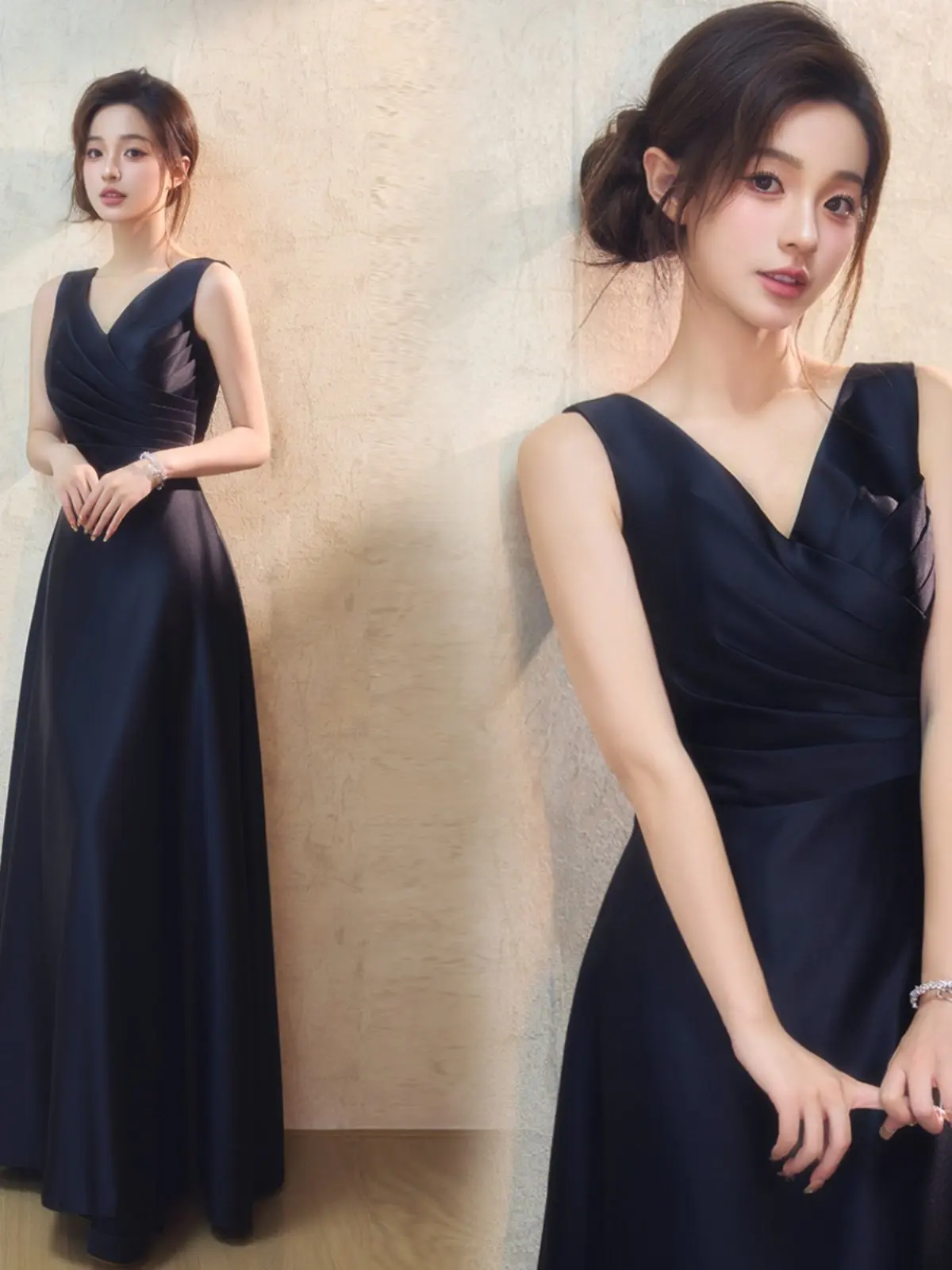 

Ele Bla Deep V-ne Evening Gown Host Ball Performance Chorus Le Formal Dr Angel Wedding Chinese Sle mid Wa...