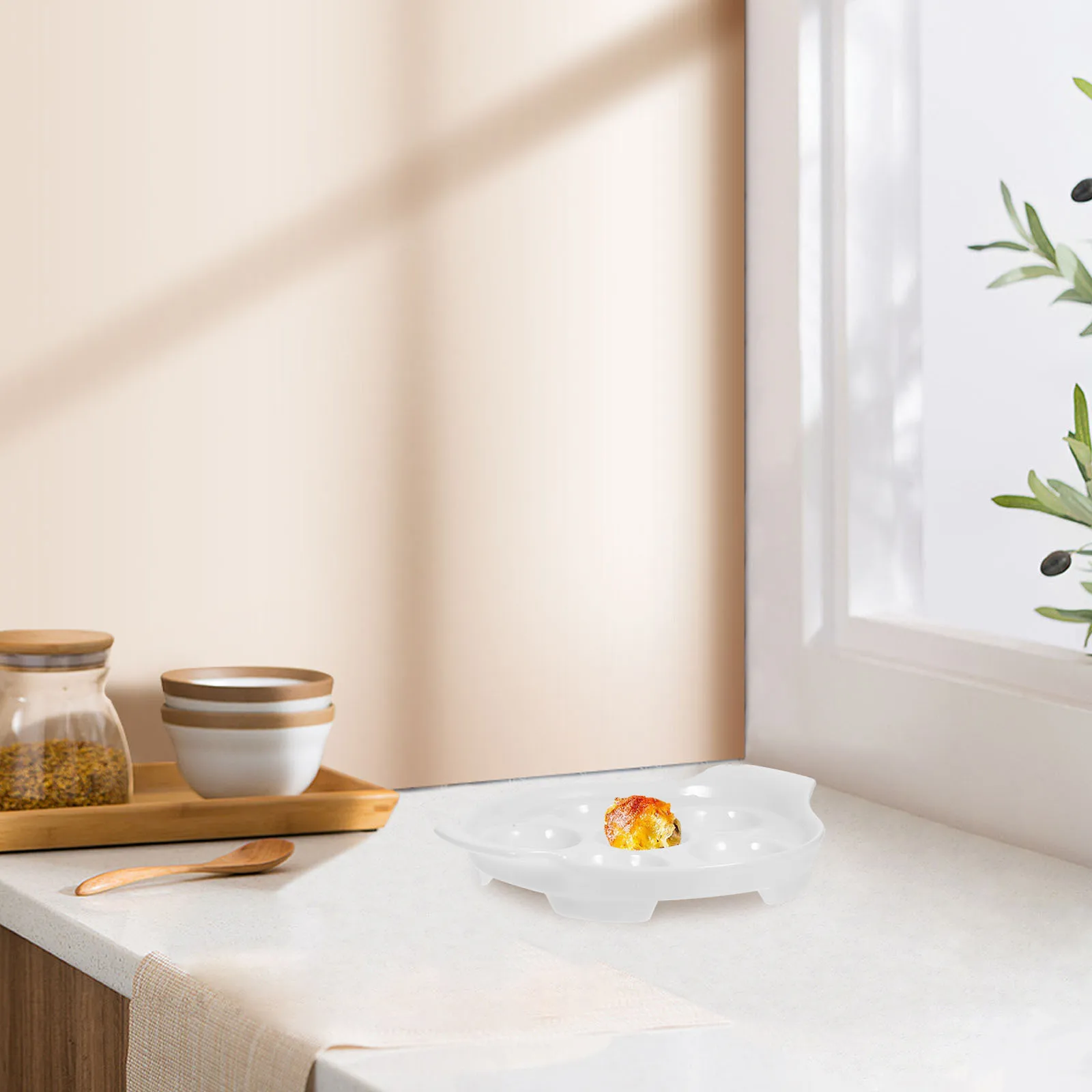 

4Pcs Ceramic Escargot Dish with Double Handles Multi-Slot Baking Plate for Snails Mushroom Appetizers Oven Safe Kitchen Serving